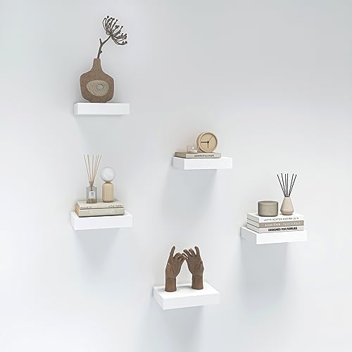 HAO Small Floating Shelf 6 inch Wall Mounted Mini Hanging Display Shelves for Living Room Bedroom Bathroom Set of 5 White - color: White, size: 5.5 Inch,Set of 5