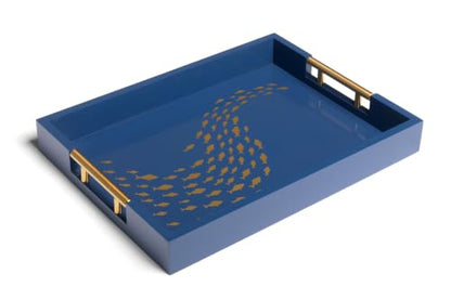 Serving Tray with Gold Fish Design, Navy by Death Decor - style: Navy Blue
