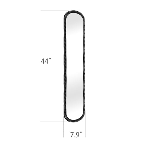 Long Narrow Decorative wall Mirror, Skinny Oval Mirror for Entryway Living Room Bath Decor,Metal Frame with Beaded Decor Mirrors,7.9X 44 - color: Black-1pack