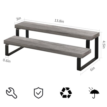 YINMIT Wooden Display Riser Stand, Tiered Perfume and Cologne Organizer Stand, 2 Tier Spice Rack Organizer, Rustic Display Shelf for Candles (2 Tier,Grey) - color: 2 Tier,1 Pack,Grey