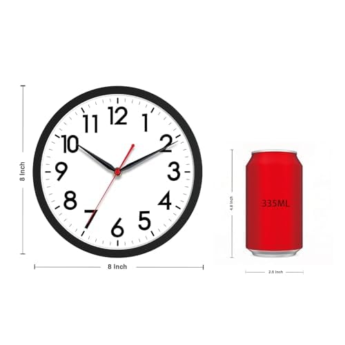 AKCISOT 8 Inch Wall Clock, Silent Battery Operated Analog Clock, Black - color: A_black, size: 8 Inch