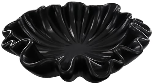 12" Large Decorative Bowl decor - Scalloped Decorative Bowls for Home Decor - Organic Fluted Modern Home Decor,Ruffle Decor key bowl,bowl for keys,Black - color: Black
