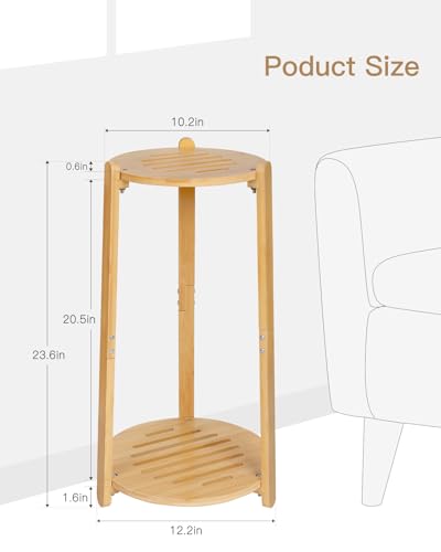 2 Tier Round Bamboo Plant Stands Shelf Indoor Wooden Corner