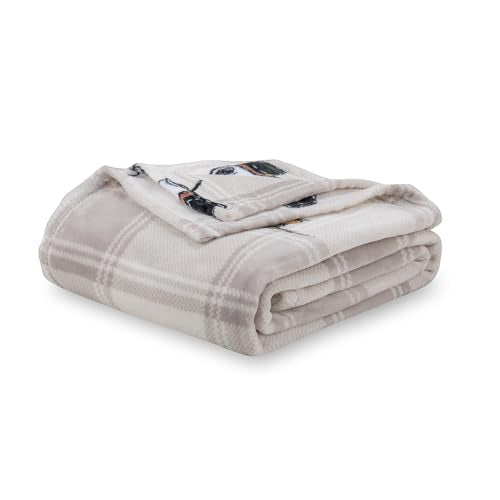 Berkshire Blanket Peanuts® VelvetLoft® Cute Character Snoopy Plush Throw Blanket,Lakeside Plaid Harvest Snoopy and Woodstock Grey,Throw 55 in x 70 in (Official Peanuts® Product) - color: Lakeside Plaid Harvest Snoopy and Woodstock Grey, size: Throw (55 in