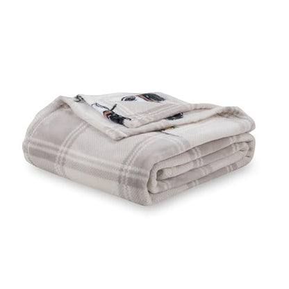 Berkshire Blanket Peanuts® VelvetLoft® Cute Character Snoopy Plush Throw Blanket,Lakeside Plaid Harvest Snoopy and Woodstock Grey,Throw 55 in x 70 in (Official Peanuts® Product) - color: Lakeside Plaid Harvest Snoopy and Woodstock Grey, size: Throw (55 in