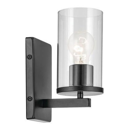 Kichler Crosby 1-Light Bathroom Wall Light, Black - color: Black, size: 1 Light, style: Clear Glass