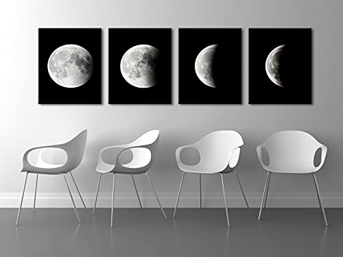 Wieco Art Large Black White Moon Canvas Print, Modern Abstract Space Sky Wall Art, Gallery Wrapped Artwork Ready to Hang for Living Room Bedroom Home Office Decor - size: 20x24inchx4pcs (50x60cmx4pcs)