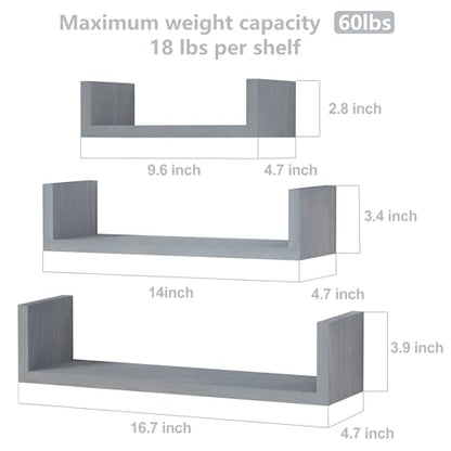 SRIWATANA Weathered Gray Floating Shelves, Set of 3 Wood Wall Shelves - color: Weathered Gray