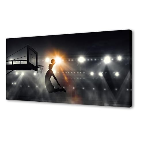 Muolunna BK06675 Basketball Sports Canvas Wall Art Picture 1 Panel Sports Painting Art Prints For Living Room Boys Room Office Wall Decor Artwork - color: Black, size: 58"L x 29"W