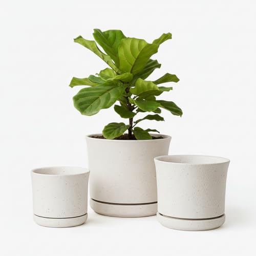 Ceramic Plant Pots, Set of 3, 4.3/5.6/6.9 Inch with Drainage - color: White (4+5+7)
