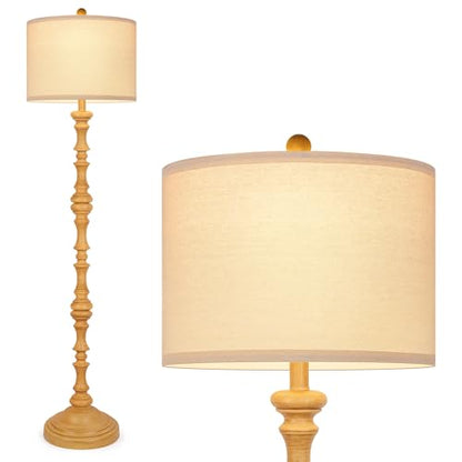 Coucrek 61" Farmhouse Floor Lamp for Living Room, Antique Wood Rustic Lamp - color: Wood
