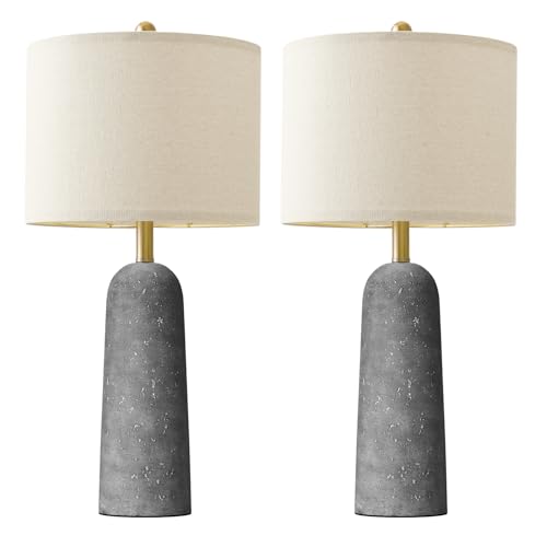 BOBOMOMO 27.25" Modern Table Lamp Set of 2, Gray Resin Lamp with Natural Stone Look, Lamps for Living Room with Linen Shades, Nightstand Lamp for Bedroom, Living Room, Entryway - color: Gray, size: 27.25"