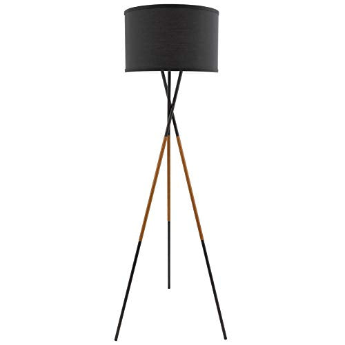 Kira Home Sadie 61" Mid-Century Modern Tripod Tall Floor Lamp - color: Black Finish,Black Shade