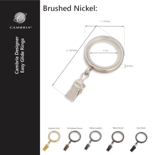 Cambria Designer 1-3/8" Brushed Nickel Quiet Glide Curtain Rings 18 Pack - color: Brushed Nickel, size: Small 1-3/8 in