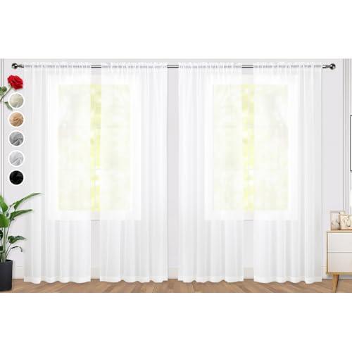 SpaceDresser Sheer White Curtains 4 Panels Rod Pocket Semi-Sheer Curtain 45 Inches Long Light Filtering Voile Window Drapes for Bedroom Living Room Kitchen, Each 52W x 45L - color: White, size: 52"W x 45"L (Pack of 4)