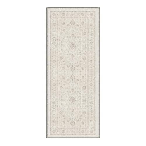 GENIMO 2X5 Washable Runner Rug for Kitchen, Boho Medallion Non Slip - color: Cream Taupe, size: 2' x 5' (Rectangular)