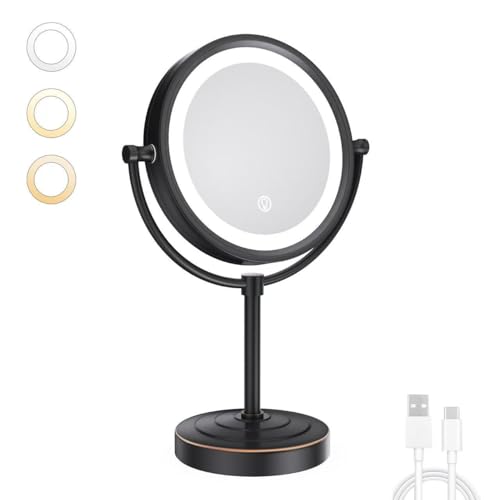 GURUN 8.5" LED Tabletop Makeup Mirror Dimmable Double Sided Bronze 10x - color: Bronze 10x