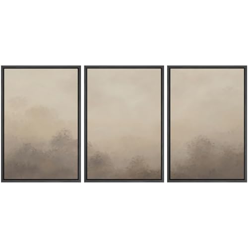 SIGNWIN Framed Canvas Print Wall Art Set Neutral Misty Forest Landscape Earth Tone Illustrations Modern Art Decorative Boho Relax/Zen Nordic for Living Room, Bedroom, Office - 16"x24"x3 Black - color: A07-2506-m02, size: 16"x24"x3 Panels Black