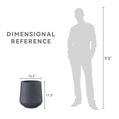 Kante 17.3" Tall Round Curved Concrete Planter, Charcoal Floor Pot - color: Charcoal, size: 15.3" D