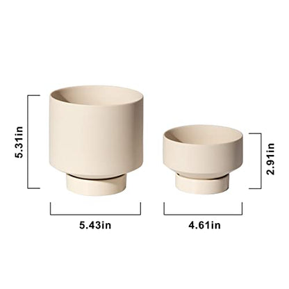 UBEE 2 Ceramic Pots for Indoor Plants Set, 5.43 Inch + 4.61 Inch Plant Pots with Drainage Holes and Saucers, Ceramic Succulents Planter Pot Flower Pot with Saucer, Beige - color: Beige