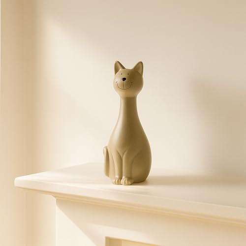 Skinny Sitting Kitty Figurine – Handcrafted Ceramic Cat Decorative Accent for Shelf, Console, or Coffee Table Display, Casual and Modern Living Room or Office Home Decor, 9", Gray