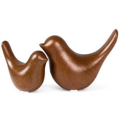 Ceramic Bird Figurines, Dark Wood Grain, 2 Pcs - color: Dark Wood Grain