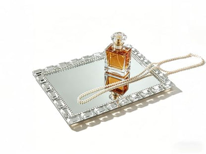 Crystal Mirror Perfume Tray, 11.8" x 7.9" Rectangle Glass Trays - color: Silver C