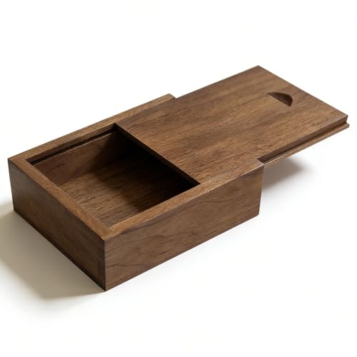 Mini Walnut Wood Gift Box Magnetic Sliding Lid Small Keepsake Case - color: Walnut (3.19")