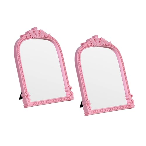 2Pack Pink Plastic Arched Makeup Mirror (10.6" L x 8.3" W) - color: Pink-2pack