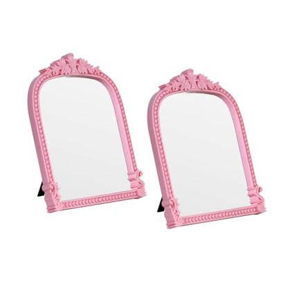 2Pack Pink Plastic Arched Makeup Mirror (10.6" L x 8.3" W) - color: Pink-2pack