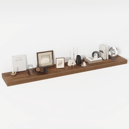 Acovy 72 Inch Floating Shelves, 12" Deep Floating Shelf Wall Mounted, 72" Wall Shelves, Rustic Deep Bookshelf, Extra Deeper & Thicker Display Shelves for Bedroom, Living Room, Walnut, Set of 1 - color: Walnut, size: 12"Wx72"L-1pc