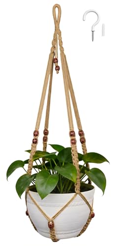 35 Inch Macrame Plant Hanger, Large for up to 15 Inch Pot Extra Long Hanging Planter Holder Basket with Wood Beads for Indoor Outdoor Home Decor (Brown, 1-Pack) - color: Brown, size: 1-Pack