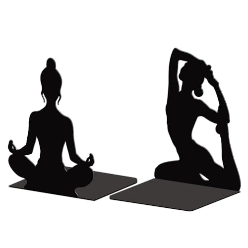 Peacoblue 5.3"x4.3"x6.7" Metal Bookends, Heavy Duty Book Ends for Shelves - style: Yoga
