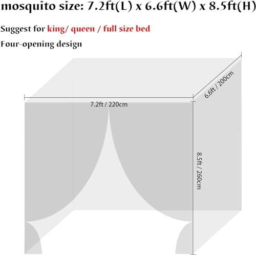 4-Opening Mosquito Net Bed Canopy with 66ft LED Lights, White - color: White+lights