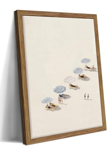 Minimalist Beach Wall Art - Framed Canvas Coastal Umbrella Poster for Bedroom, Bathroom & Living Room Decor, Modern Summer Seaside Painting in Wood Frame, Neutral Decor 8x10 inch - color: Casual Beach, size: 10"L x 8"W