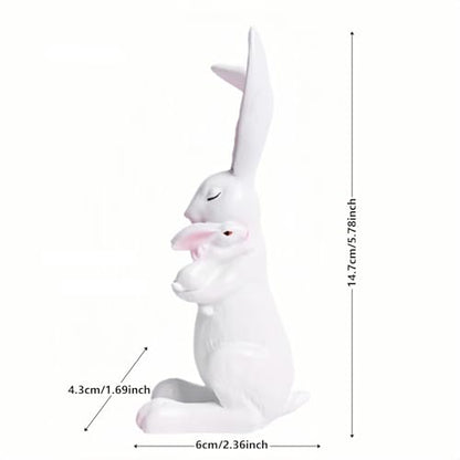 YANGMEI White Resin Easter Rabbit Statue, Snuggling Bunnies with Carrot Easter Figurine, Spring Holiday Tabletop Home Garden Decoratio - color: B