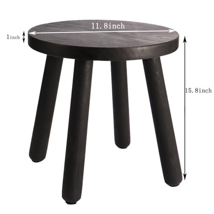 Round Solid Wooden Stool,Plant Stand,Step Stool,Black,15.8" H - color: Black, size: 15.8inch