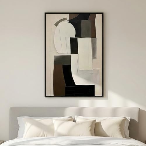 QKF Neutral Geometric 3D Texture Black Aluminum Frame Canvas Wall Art - color: Brown & Black Abstract