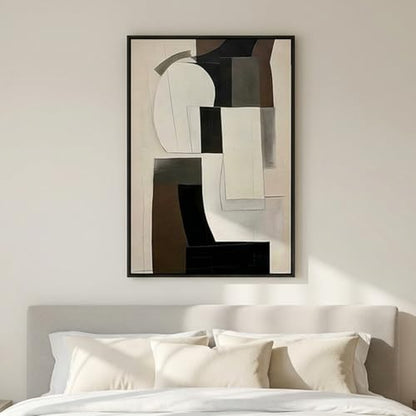 QKF Neutral Geometric 3D Texture Black Aluminum Frame Canvas Wall Art - color: Brown & Black Abstract