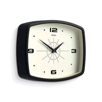 JONES CLOCKS® Movie wall Clock | Rectangular Retro Clock | 10" | Black - color: Black