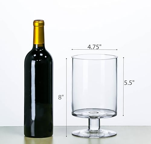 CYS EXCEL Glass Hurricane Pillar Candle Holder (H:8" W:4.75") | Multiple Size Choices Short Stem Candle Centerpieces | Stemmed Glass Cylinder Candle Vase - size: H-8" W-4.75"
