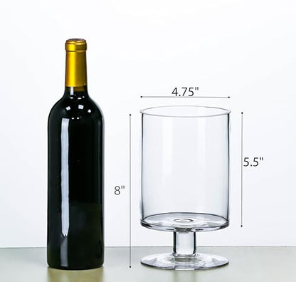 CYS EXCEL Glass Hurricane Pillar Candle Holder (H:8" W:4.75") | Multiple Size Choices Short Stem Candle Centerpieces | Stemmed Glass Cylinder Candle Vase - size: H-8" W-4.75"