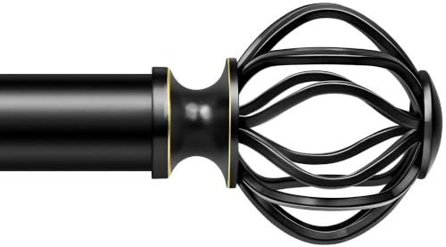 Antique Black Curtain Rods for Windows 28-48 Inch (2.3-4 ft) with Decorative Cage Finials, 1 Inch Adjustable Heavy Duty Metal Window Treatment Rods for Living Room, Bedroom, Patio, Sliding Glass Door - color: Antique Black, size: 28"-48"