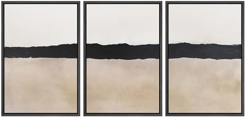 MUDECOR Framed Wall Art Print Set Minimalist Abstract Black Horizontal Brushstroke Illustrations Modern Art Boho Decorative Colorful Chic for Living Room, Bedroom, Office - 16"x24"x3 Black - color: A07-2404-m14, size: 16"x24"x3 Panels Black