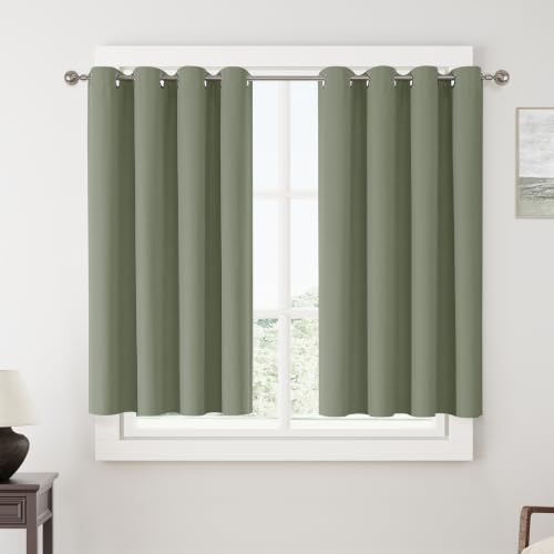ChrisDowa Sage Green Blackout Curtains 45 Inches Long 2 Panels for Bedroom - color: Sage Green, size: 52"W x 45"L (Pack of 2)