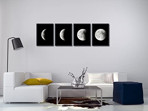 Wieco Art Framed Wall Art Modern Giclee Canvas Prints Artwork Abstract Space Black and White Pictures to Photo Paintings on Canvas Wall Art for Home Office Decorations Wall Decor - size: 12x16inchx4pcs (30x40cmx4pcs, Framed)