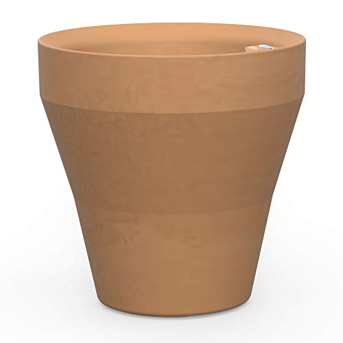 Crescent Garden TruDrop Rim Modern Self Watering Planter with Water Level Indicator, Indoor/Outdoor Weather-Safe Round Plant Pot, Grow Healthy Plants & Flowers - 22" W (Weathered Terracotta) - color: Terracotta Color, size: 22"