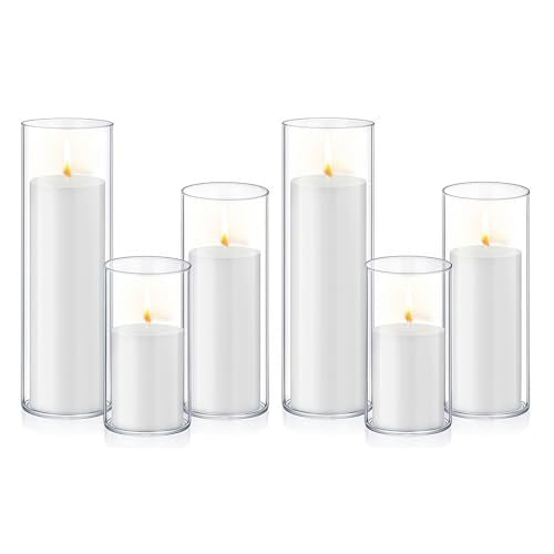 12 Pcs Glass Hurricane Candle Holders Set - White Pillar Candles with Clear Glass Cylinder Vases (6 Candles + 6 Vases) for Wedding, Dating, Party, Table Centerpiece Decor - size: 12 Pcs