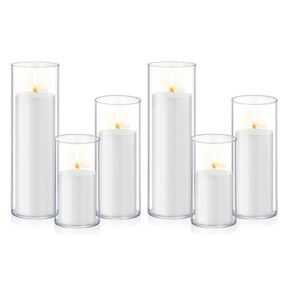 12 Pcs Glass Hurricane Candle Holders Set - White Pillar Candles with Clear Glass Cylinder Vases (6 Candles + 6 Vases) for Wedding, Dating, Party, Table Centerpiece Decor - size: 12 Pcs