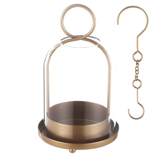 Hurricane Candle Holder, 7.7 x 4.3 in Farmhouse Metal Hurricane Holder with Glass Chimney & Hanging Hook for Table Centerpiece, Hanging Lantern for Home Wedding Decor